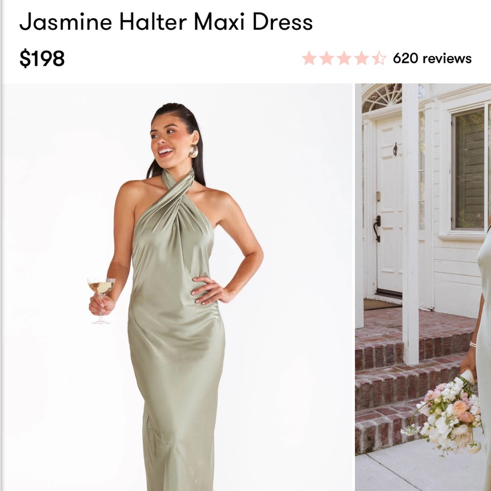 Mumu Jasmine Halter moss green dress